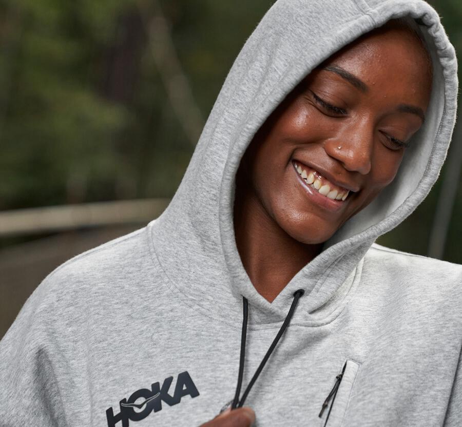 Hoka One One Kapşonlu Sweatshirt Kadın Gri - Performance - SH6951384